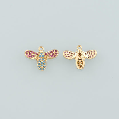 Gold Insect Charms,18K Gold Filled Bee Pendant,CZ Micro Pave Bee Charm Bracelet Necklace for DIY Jewelry Making Supply