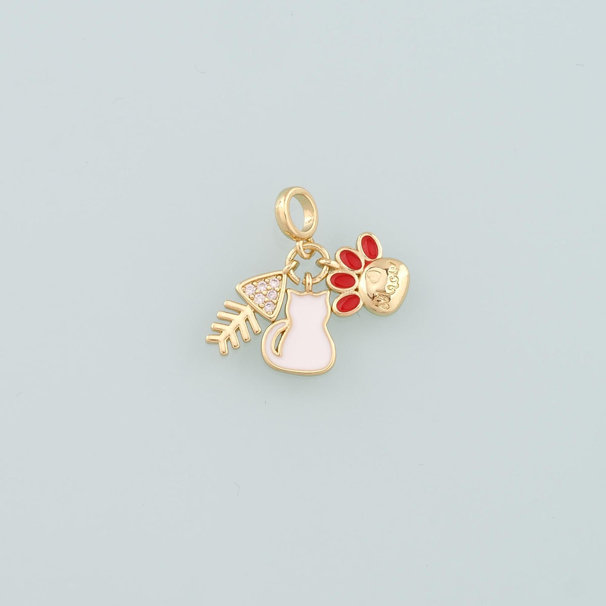 18K Gold Filled Cat Enamel Charm Pendant for Jewelry Making