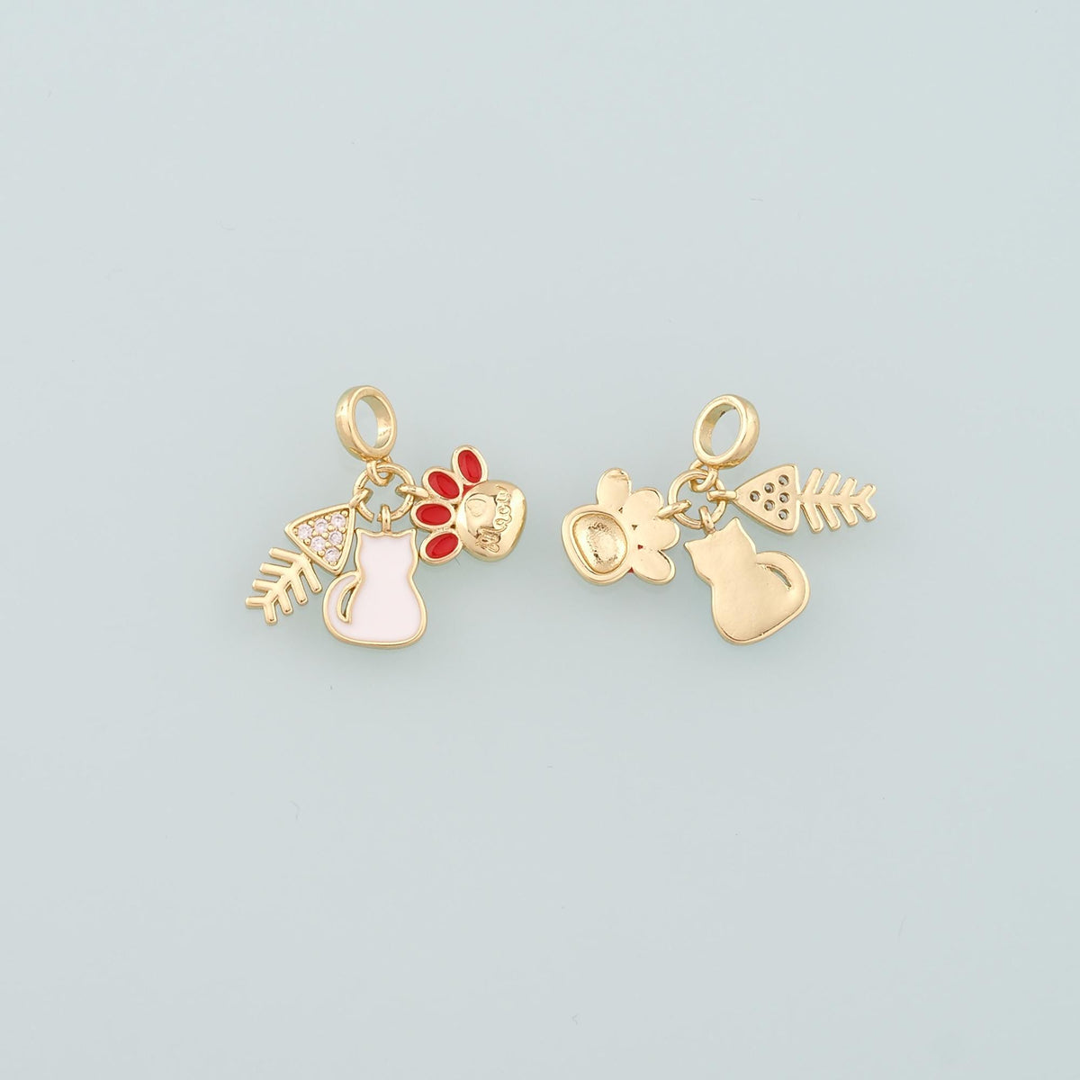 18K Gold Filled Cat Enamel Charm Pendant for Jewelry Making