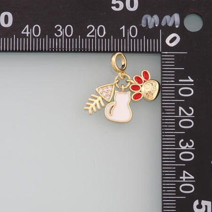 18K Gold Filled Cat Enamel Charm Pendant for Jewelry Making