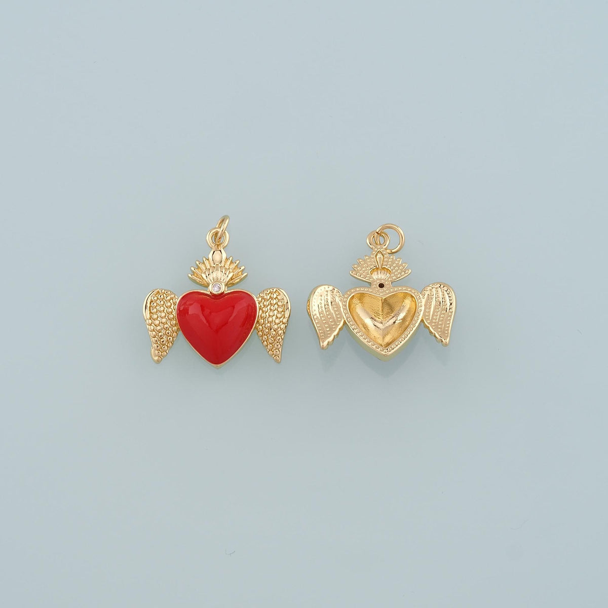 18K Gold Filled Flame Sacred heart Pendant,Enamel Religion Charm Bracelet Necklace for DIY Jewelry Making Supply