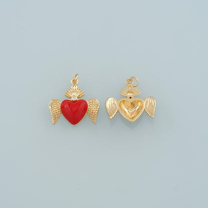 18K Gold Filled Flame Sacred heart Pendant,Enamel Religion Charm Bracelet Necklace for DIY Jewelry Making Supply