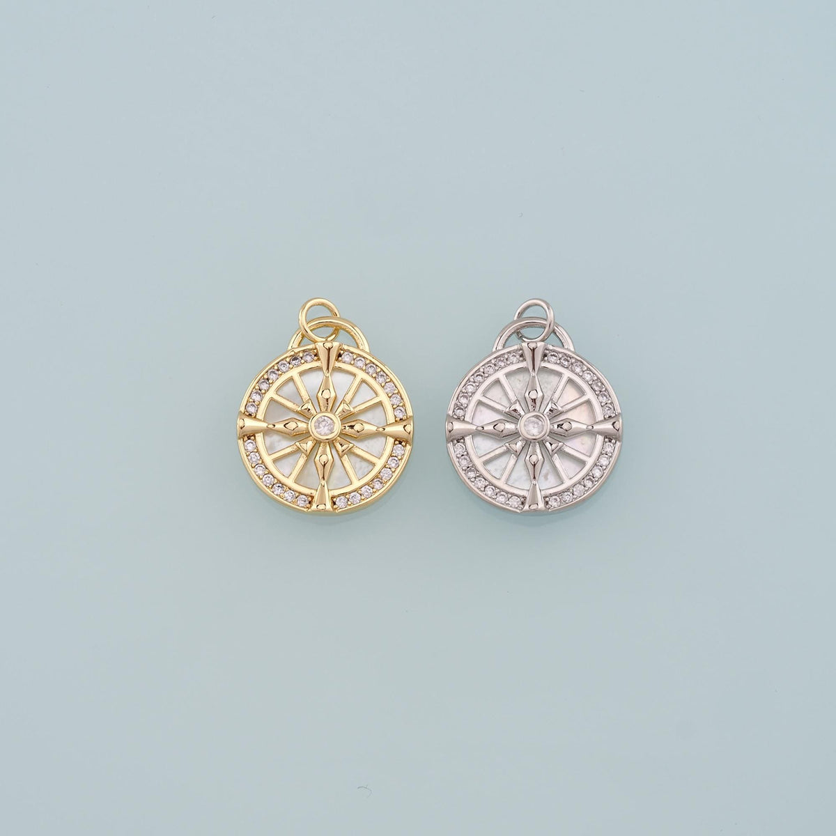 18K Gold Filled Compass Pendant,CZ Micro Pave Compass Charm Bracelet Necklace for DIY Jewelry Making Supply