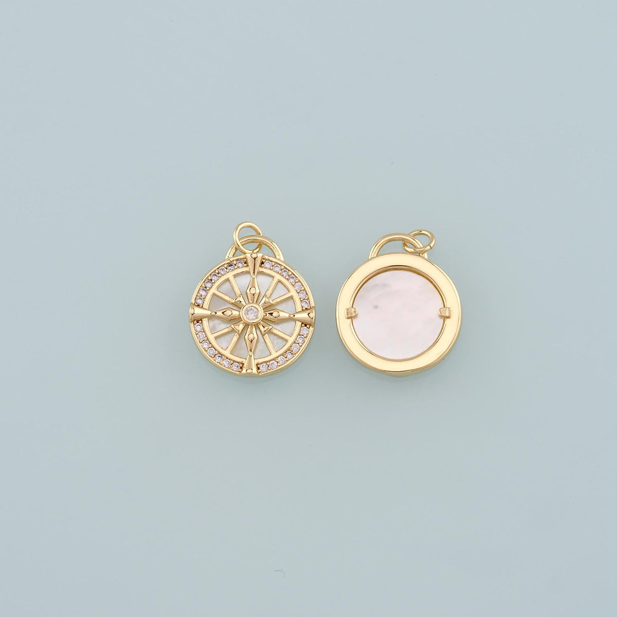 18K Gold Filled Compass Pendant,CZ Micro Pave Compass Charm Bracelet Necklace for DIY Jewelry Making Supply