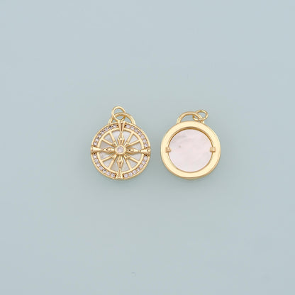 18K Gold Filled Compass Pendant,CZ Micro Pave Compass Charm Bracelet Necklace for DIY Jewelry Making Supply
