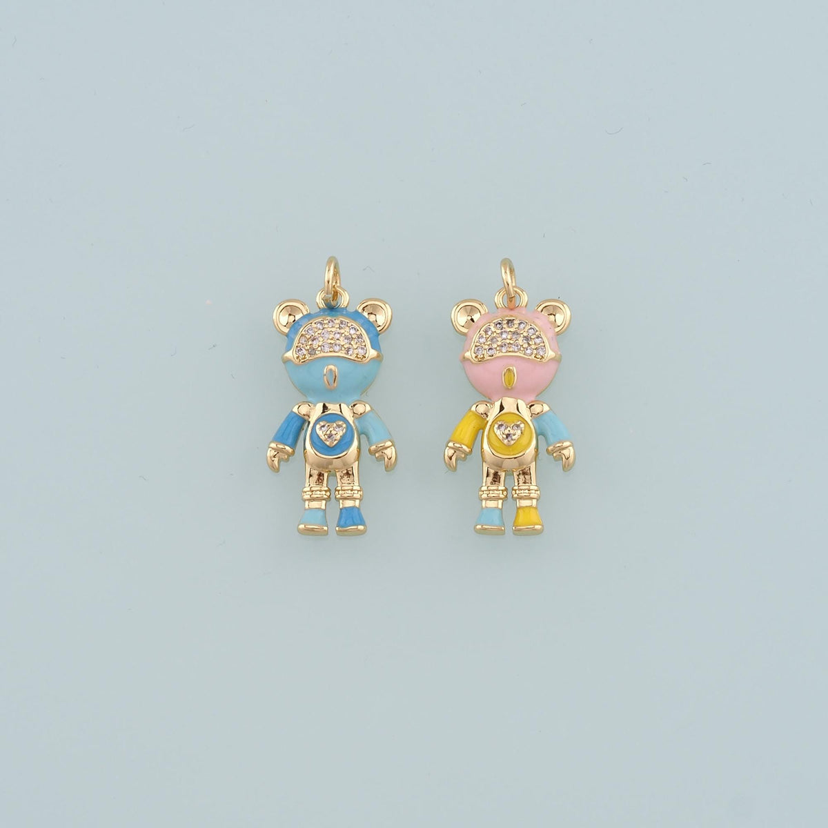 18K Gold Filled Bear Pendant,Enamel Bear Charm Bracelet Necklace for DIY Jewelry Making Supply