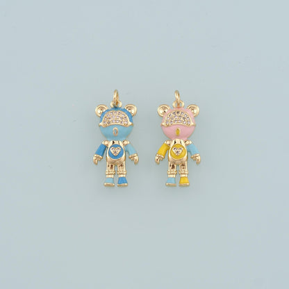 18K Gold Filled Bear Pendant,Enamel Bear Charm Bracelet Necklace for DIY Jewelry Making Supply
