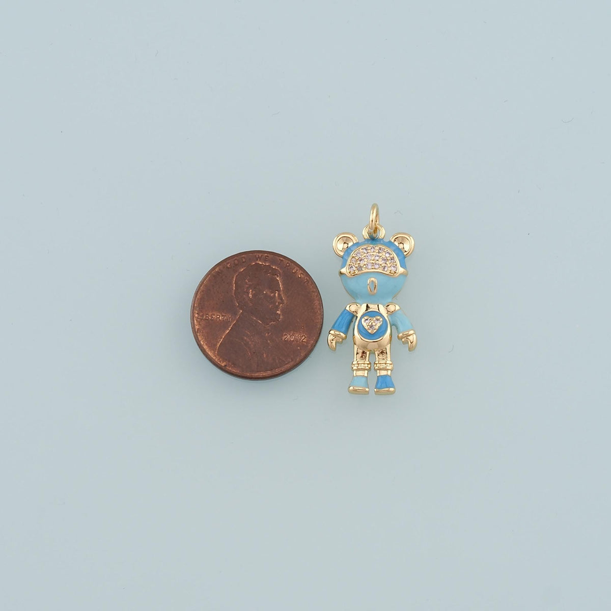 18K Gold Filled Bear Pendant,Enamel Bear Charm Bracelet Necklace for DIY Jewelry Making Supply