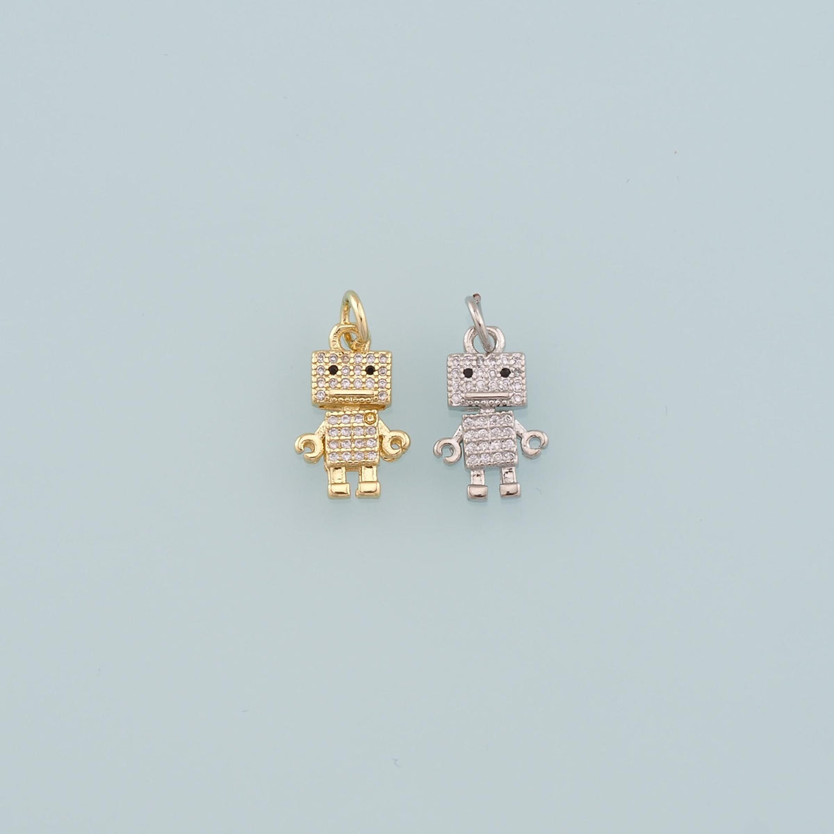 18K Gold Filled Robot Pendant,CZ Micro Pave Robot Charm Bracelet Necklace for DIY Jewelry Making Supply