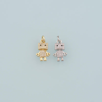 18K Gold Filled Robot Pendant,CZ Micro Pave Robot Charm Bracelet Necklace for DIY Jewelry Making Supply