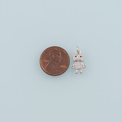18K Gold Filled Robot Pendant,CZ Micro Pave Robot Charm Bracelet Necklace for DIY Jewelry Making Supply