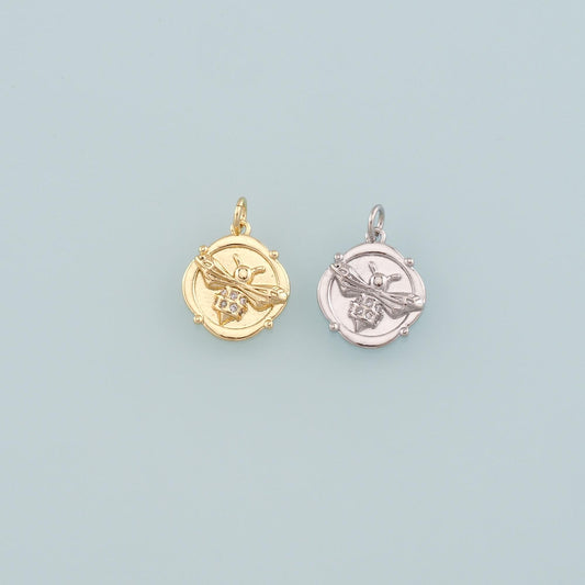 Gold Insect Charms,18K Gold Filled Bee Pendant,CZ Micro Pave Bee Charm Bracelet Necklace for DIY Jewelry Making Supply