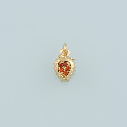 Gold Strawberry Charms,18K Gold Filled Strawberry Pendant,CZ Micro Pave Fruit Charm Bracelet Necklace for DIY Jewelry Making 