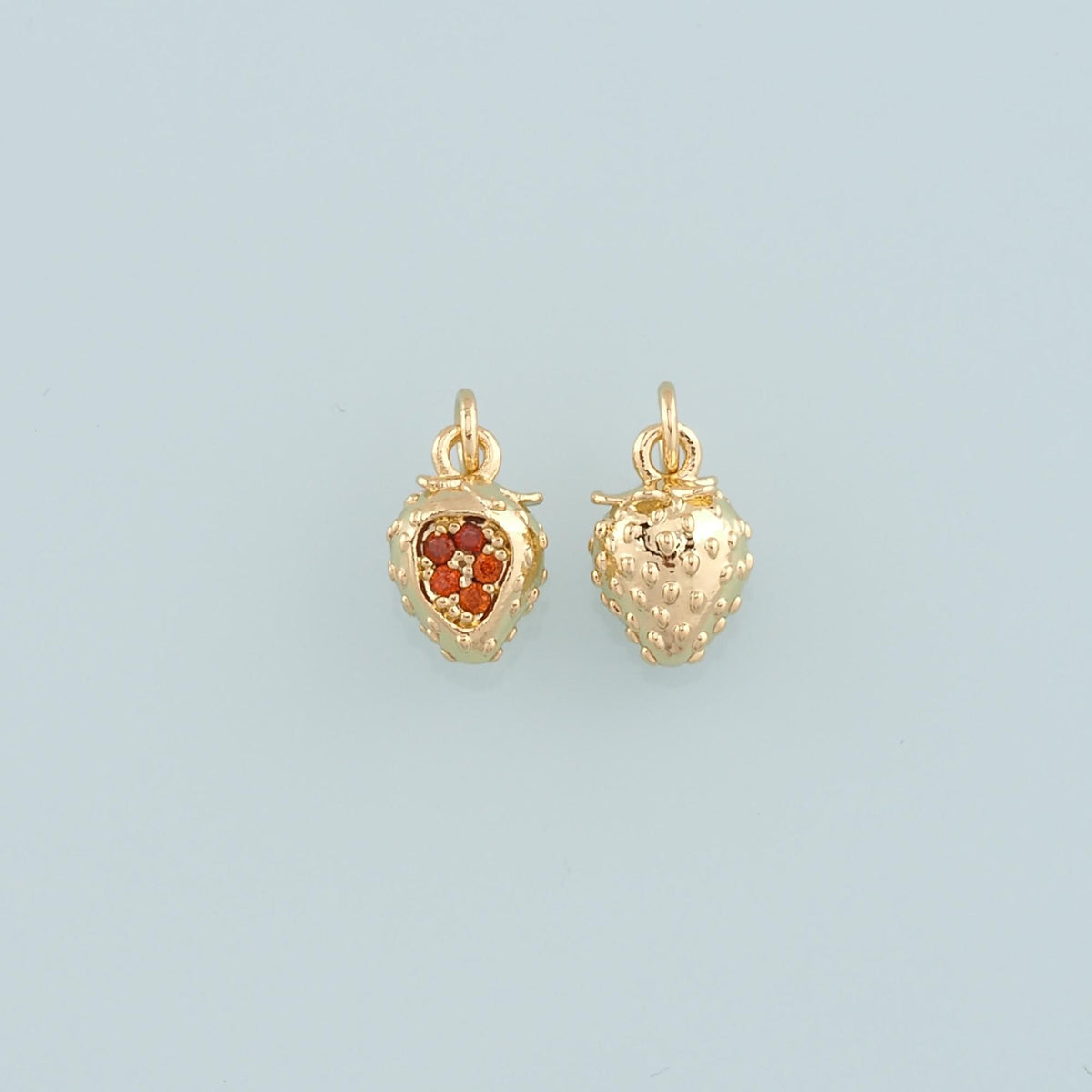 Gold Strawberry Charms,18K Gold Filled Strawberry Pendant,CZ Micro Pave Fruit Charm Bracelet Necklace for DIY Jewelry Making 