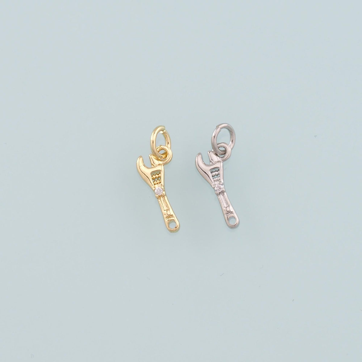 Gold Tool Charms,18K Gold Filled Wrench Pendant,CZ Micro Pave Wrench Charm Bracelet Necklace for DIY Jewelry Making Supply