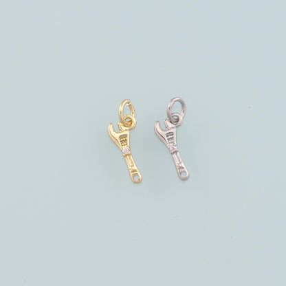 Gold Tool Charms,18K Gold Filled Wrench Pendant,CZ Micro Pave Wrench Charm Bracelet Necklace for DIY Jewelry Making Supply