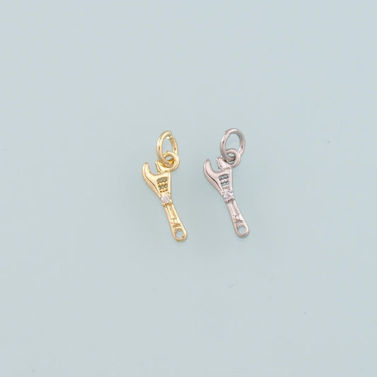Gold Tool Charms,18K Gold Filled Wrench Pendant,CZ Micro Pave Wrench Charm Bracelet Necklace for DIY Jewelry Making Supply