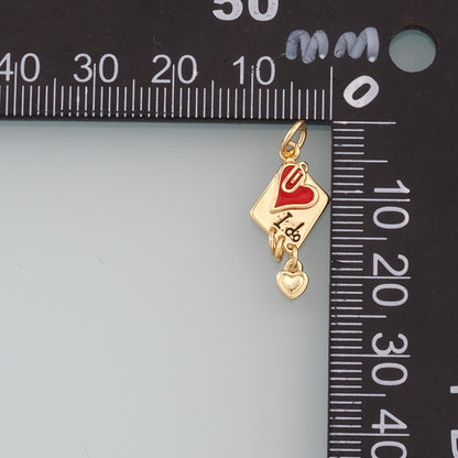 18K Gold Filled Heart Enamel Charm Pendant for Jewelry Making
