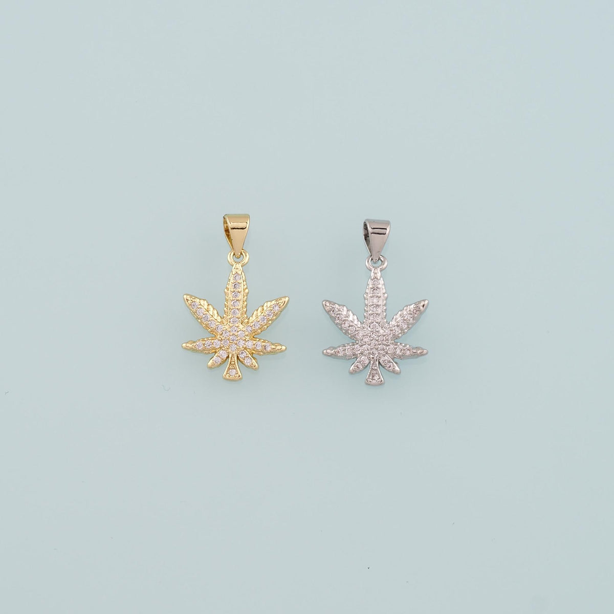 18K Gold Filled Leaf CZ Charm Pendant for Jewelry Making