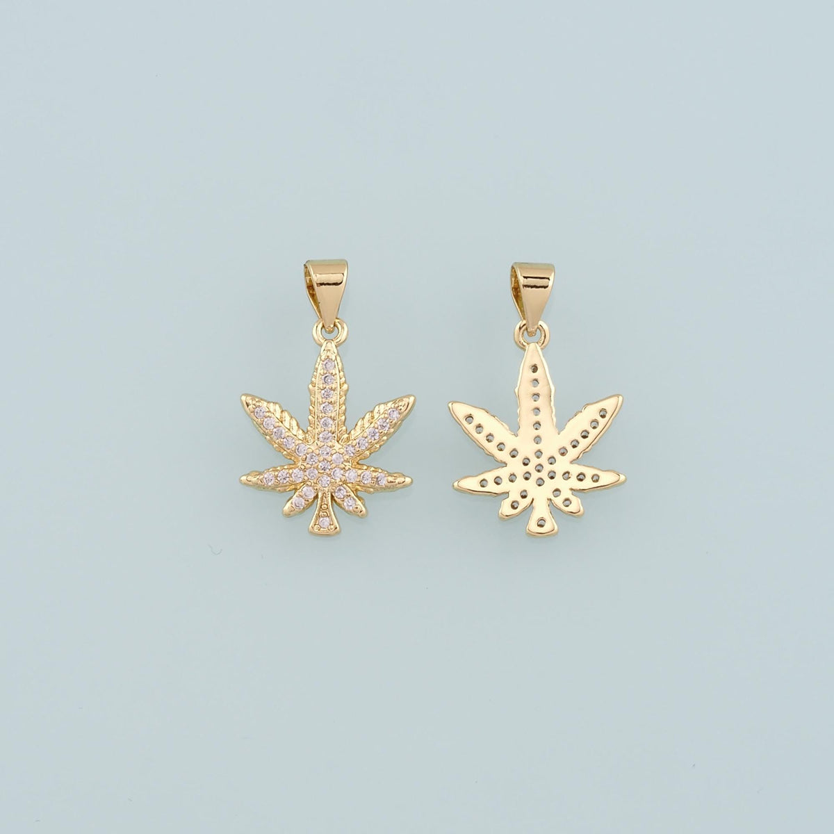 18K Gold Filled Leaf CZ Charm Pendant for Jewelry Making