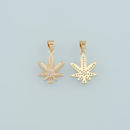 18K Gold Filled Leaf CZ Charm Pendant for Jewelry Making