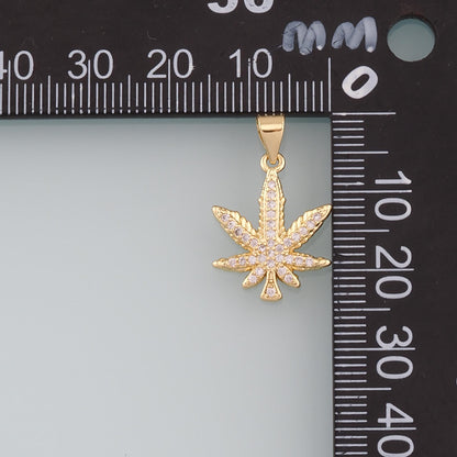 18K Gold Filled Leaf CZ Charm Pendant for Jewelry Making
