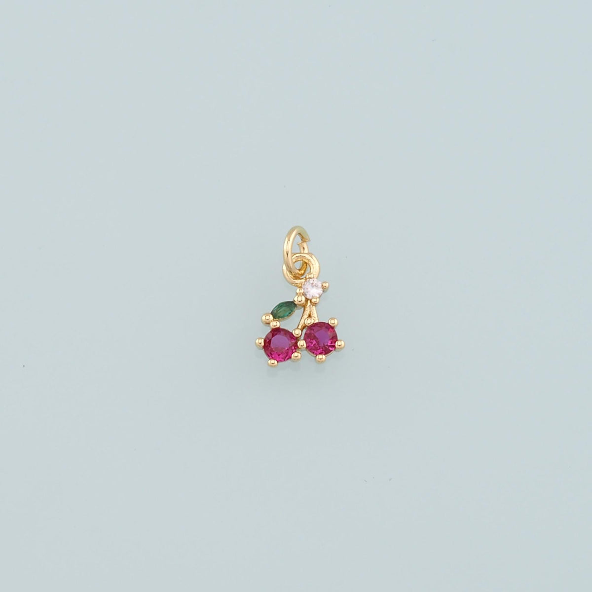 Gold Cherry Charms,18K Gold Filled Cherry Pendant,CZ Micro Pave Fruit Charm Bracelet Necklace for DIY Jewelry Making Supply