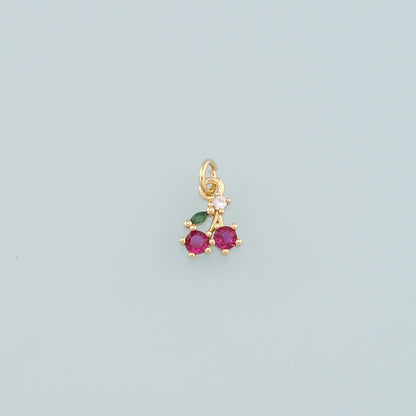 Gold Cherry Charms,18K Gold Filled Cherry Pendant,CZ Micro Pave Fruit Charm Bracelet Necklace for DIY Jewelry Making Supply