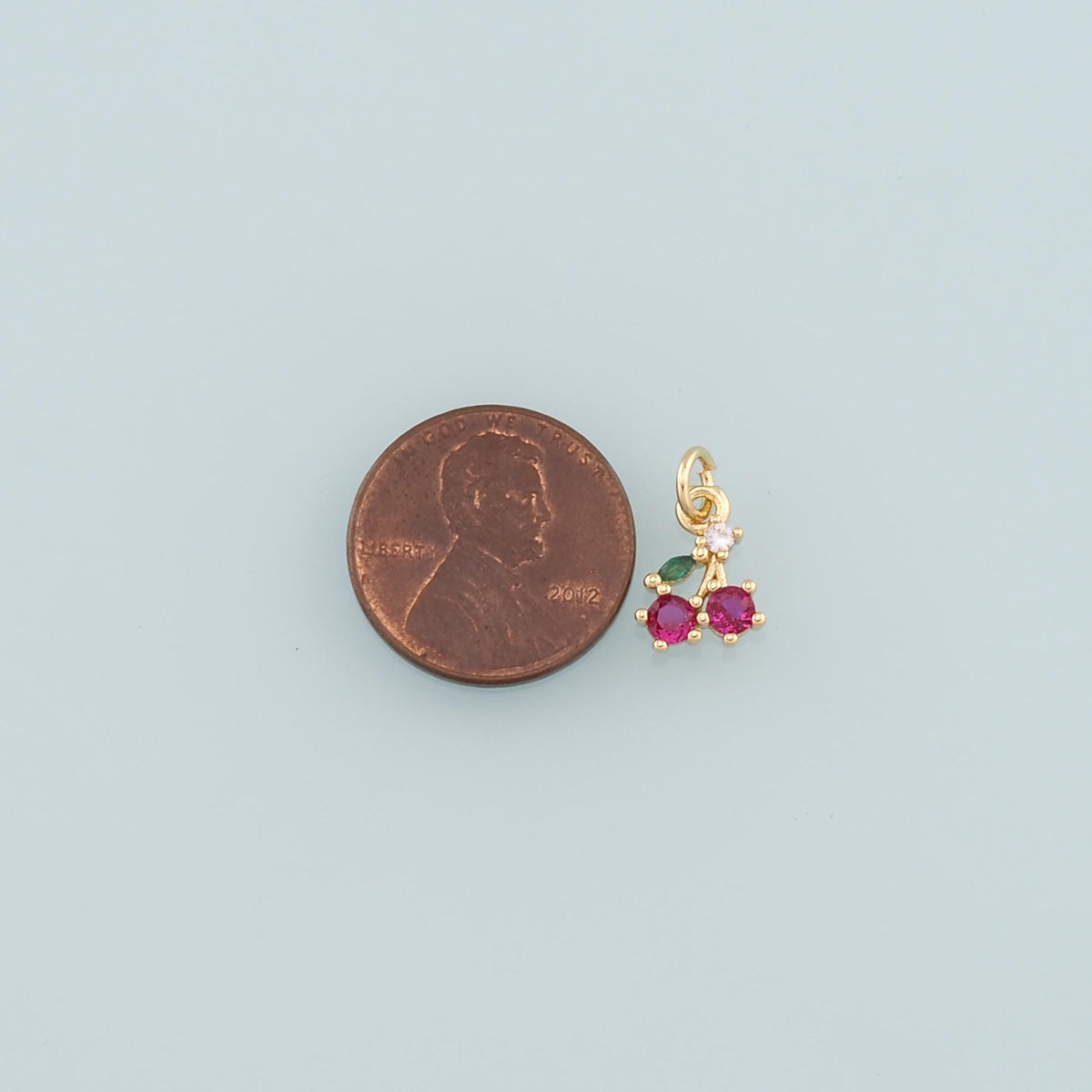 Gold Cherry Charms,18K Gold Filled Cherry Pendant,CZ Micro Pave Fruit Charm Bracelet Necklace for DIY Jewelry Making Supply