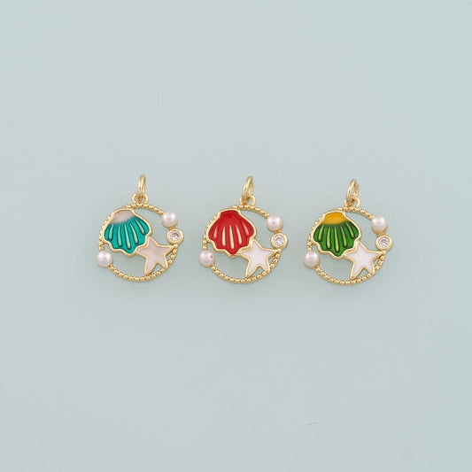 Gold Shell Charm,18K Gold Filled Scallop Pendant,Enamel Starfish Charm Bracelet Necklace for DIY Jewelry Making Supply
