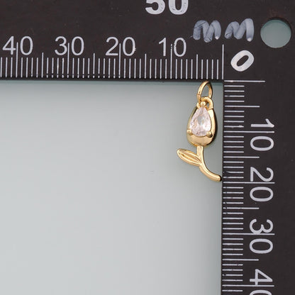 18K Gold Filled Tulip Pendant,CZ Micro Pave Flower Charm Bracelet Necklace for DIY Jewelry Making Supply