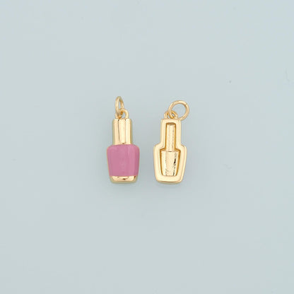 Gold Manicure Charms,18K Gold Filled Nail Polish Pendant,Enamel Nail Polish Charm Bracelet Necklace for DIY Jewelry Making Su