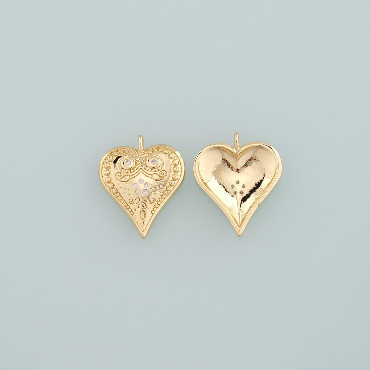 Gold Heart Charms,18K Gold Filled Heart Pendant,CZ Micro Pave Heart Charm Bracelet Necklace for DIY Jewelry Making Supply