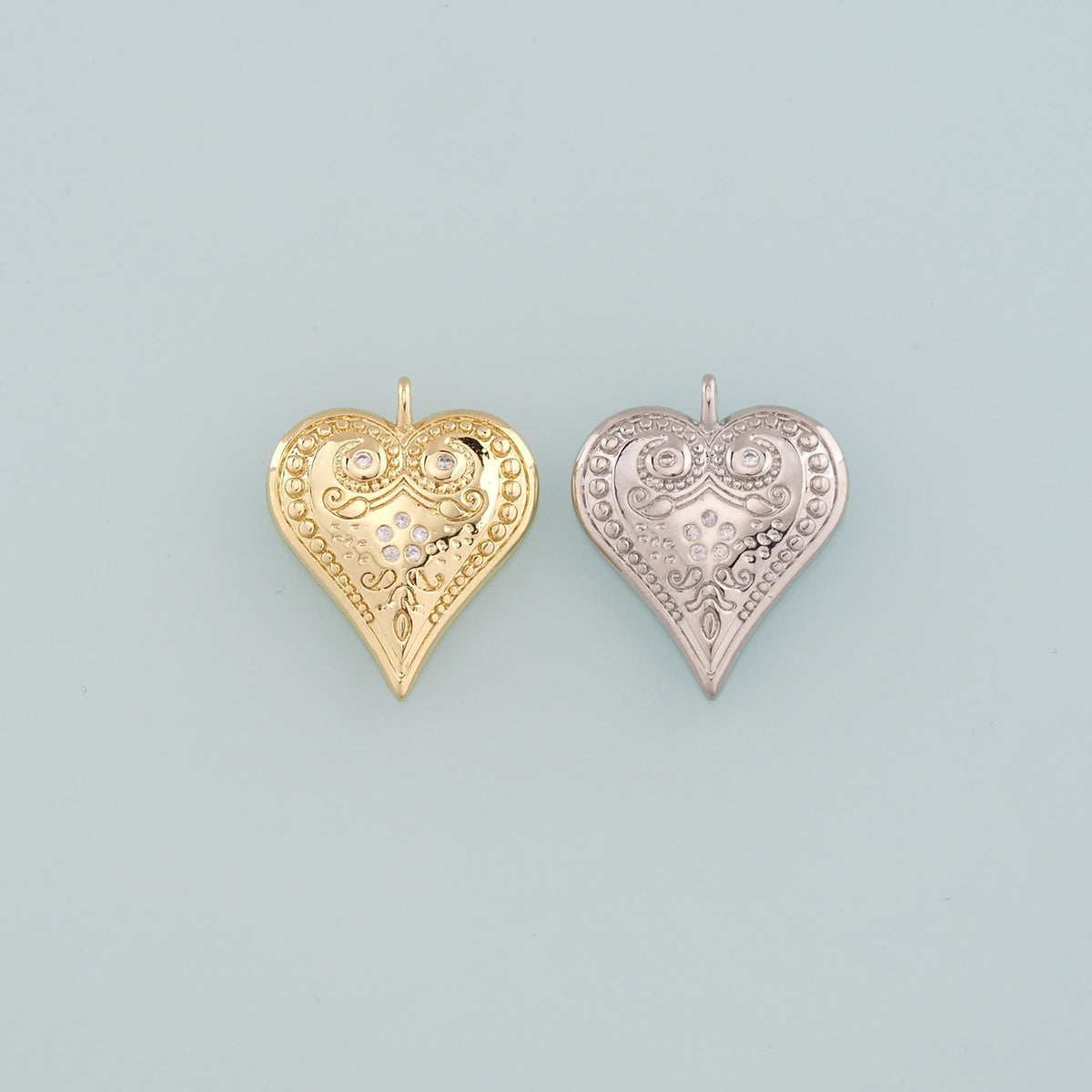 Gold Heart Charms,18K Gold Filled Heart Pendant,CZ Micro Pave Heart Charm Bracelet Necklace for DIY Jewelry Making Supply