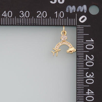 Gold Airplane Charms,18K Gold Filled Rainbow Pendant,CZ Micro Pave Clouds Charm Bracelet Necklace for DIY Jewelry Making Supp