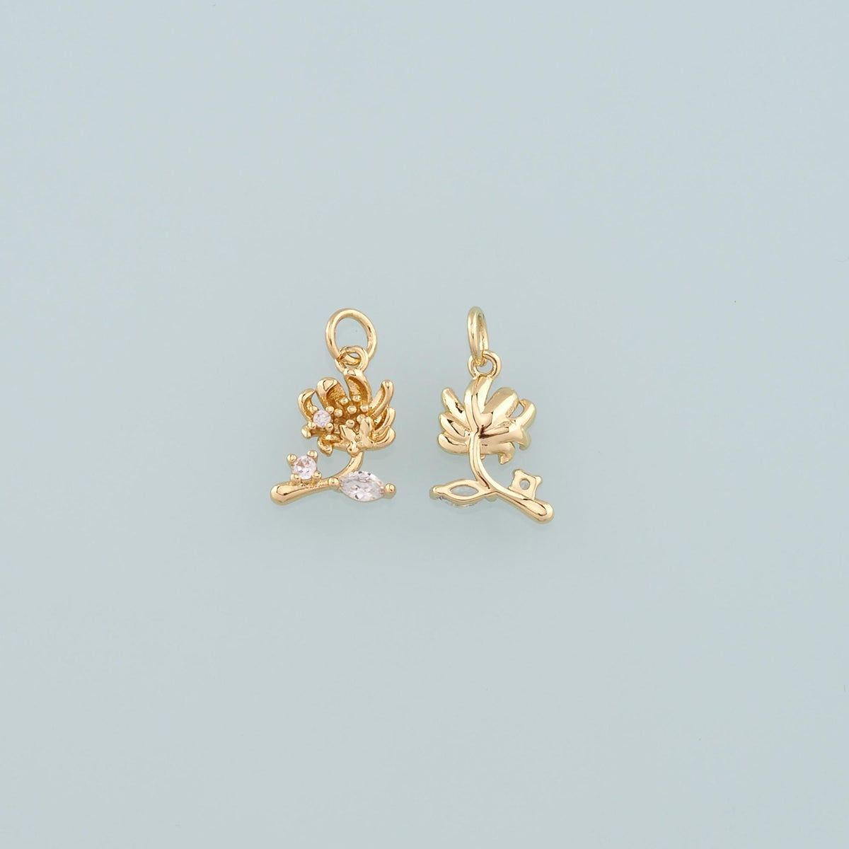 Gold Flower Charms,18K Gold Filled Flower Pendant,CZ Micro Pave Flower Charm Bracelet Necklace for DIY Jewelry Making Supply