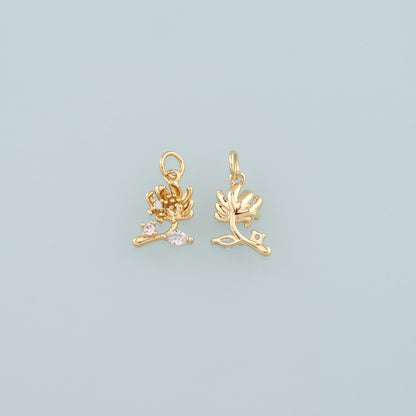 Gold Flower Charms,18K Gold Filled Flower Pendant,CZ Micro Pave Flower Charm Bracelet Necklace for DIY Jewelry Making Supply