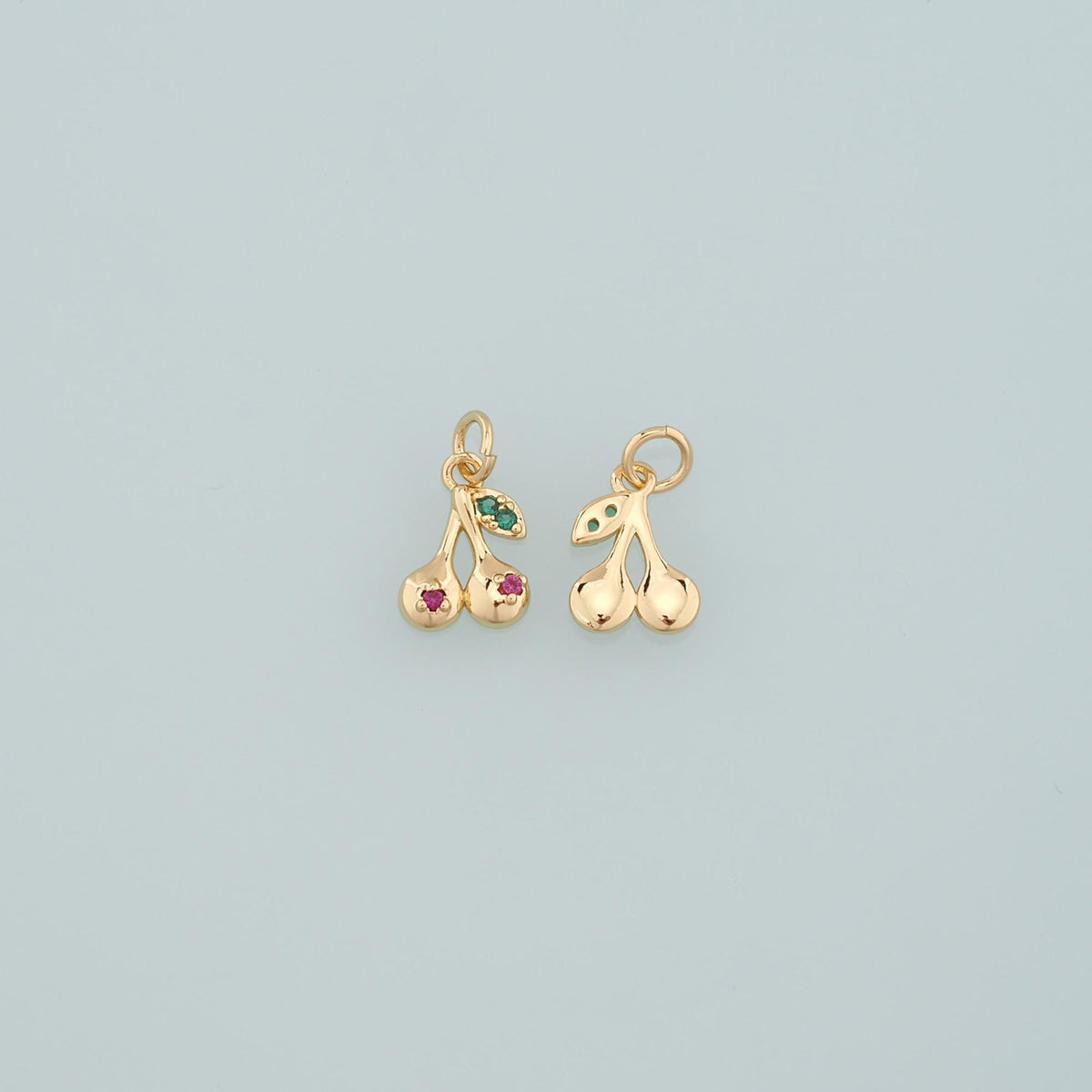 Gold Cherry Charms,18K Gold Filled Cherry Pendant,CZ Micro Pave Fruit Charm Bracelet Necklace for DIY Jewelry Making Supply
