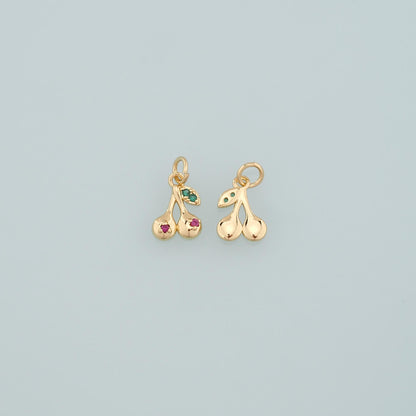 Gold Cherry Charms,18K Gold Filled Cherry Pendant,CZ Micro Pave Fruit Charm Bracelet Necklace for DIY Jewelry Making Supply