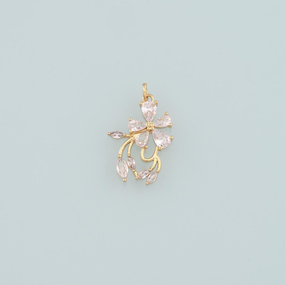 18K Gold Filled Flower CZ Charm Pendant for Jewelry Making