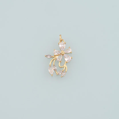 18K Gold Filled Flower CZ Charm Pendant for Jewelry Making