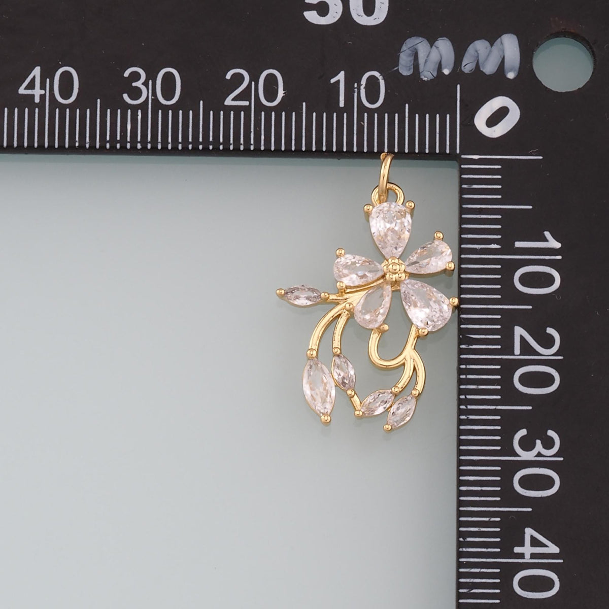 18K Gold Filled Flower CZ Charm Pendant for Jewelry Making