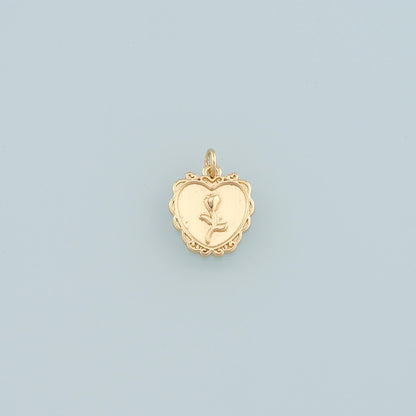 Gold Heart Rose Charm,18K Gold Filled Rose Pendant,Flower Charm Bracelet Necklace for DIY Jewelry Making Supply