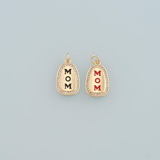 18K Gold Filled Mom Pendant,Enamel Mom Charm Bracelet Necklace for DIY Jewelry Making Supply