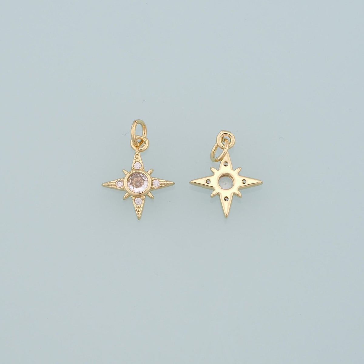 Gold Celestial Charms,18K Gold Filled Star Pendant,CZ Micro Pave North Star Charm Bracelet Necklace for DIY Jewelry Making Su