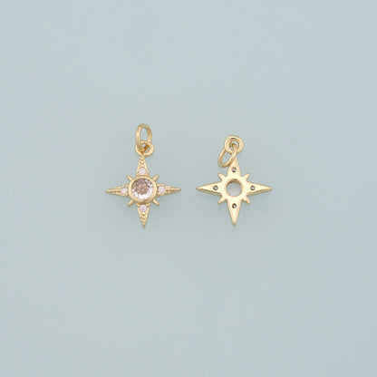 Gold Celestial Charms,18K Gold Filled Star Pendant,CZ Micro Pave North Star Charm Bracelet Necklace for DIY Jewelry Making Su