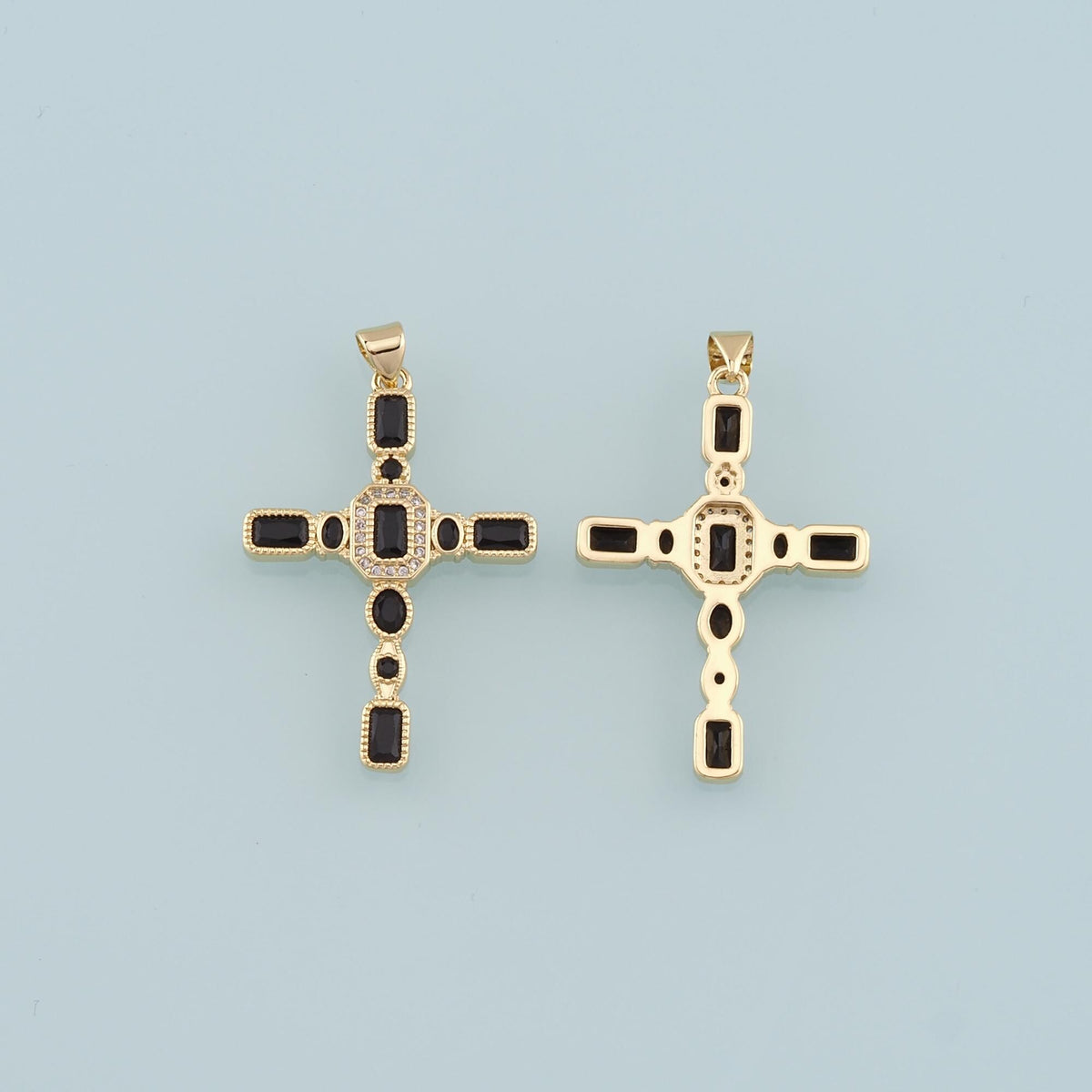 Gold Cross Charms,18K Gold Filled Cross Pendant,CZ Micro Pave Religion Charm Bracelet Necklace for DIY Jewelry Making Supply