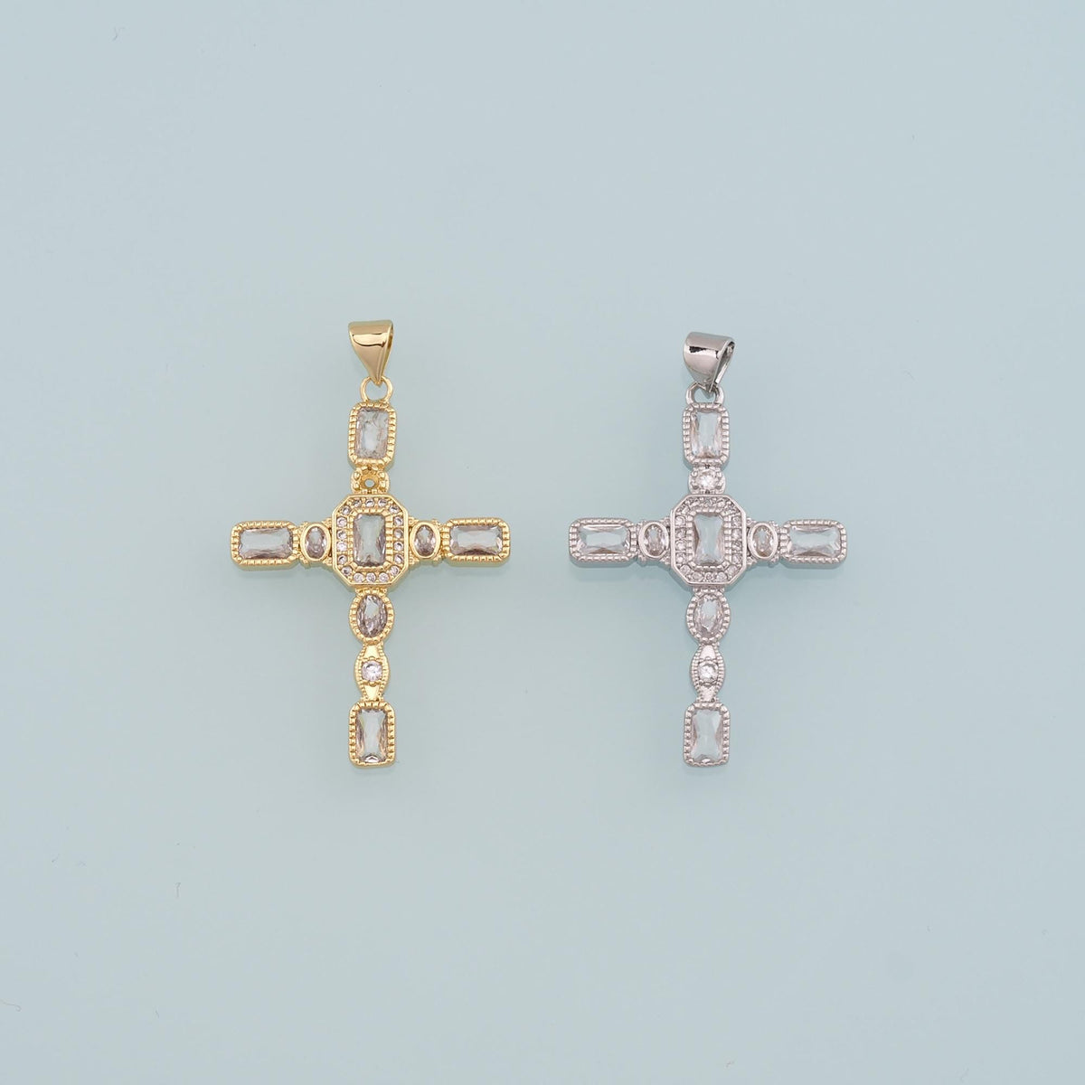 Gold Cross Charms,18K Gold Filled Cross Pendant,CZ Micro Pave Religion Charm Bracelet Necklace for DIY Jewelry Making Supply