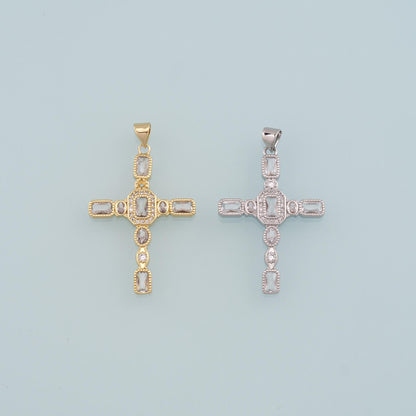 Gold Cross Charms,18K Gold Filled Cross Pendant,CZ Micro Pave Religion Charm Bracelet Necklace for DIY Jewelry Making Supply