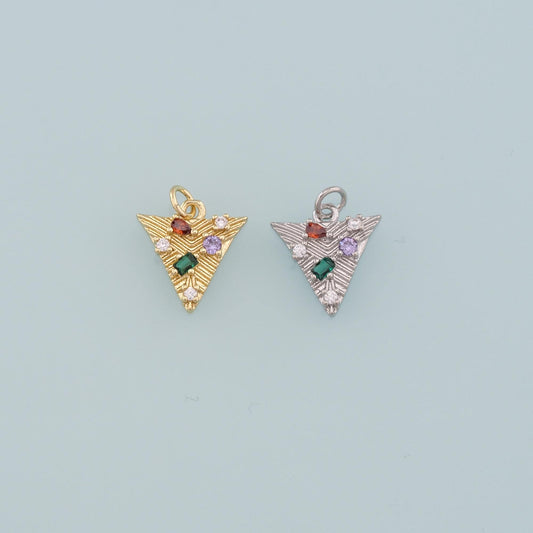 18K Gold Filled Triangle Pendant, CZ Micro Pave Triangle Charm Bracelet Necklace for DIY Jewelry Making Supply